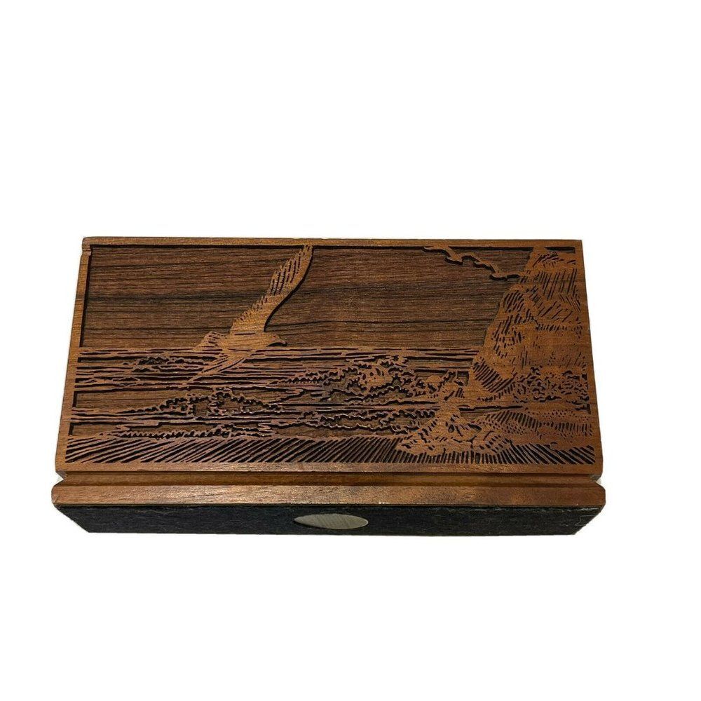 Letter Napkin Holder Seascape Seagull Lasercraft Walnut Laser Engraved Wood